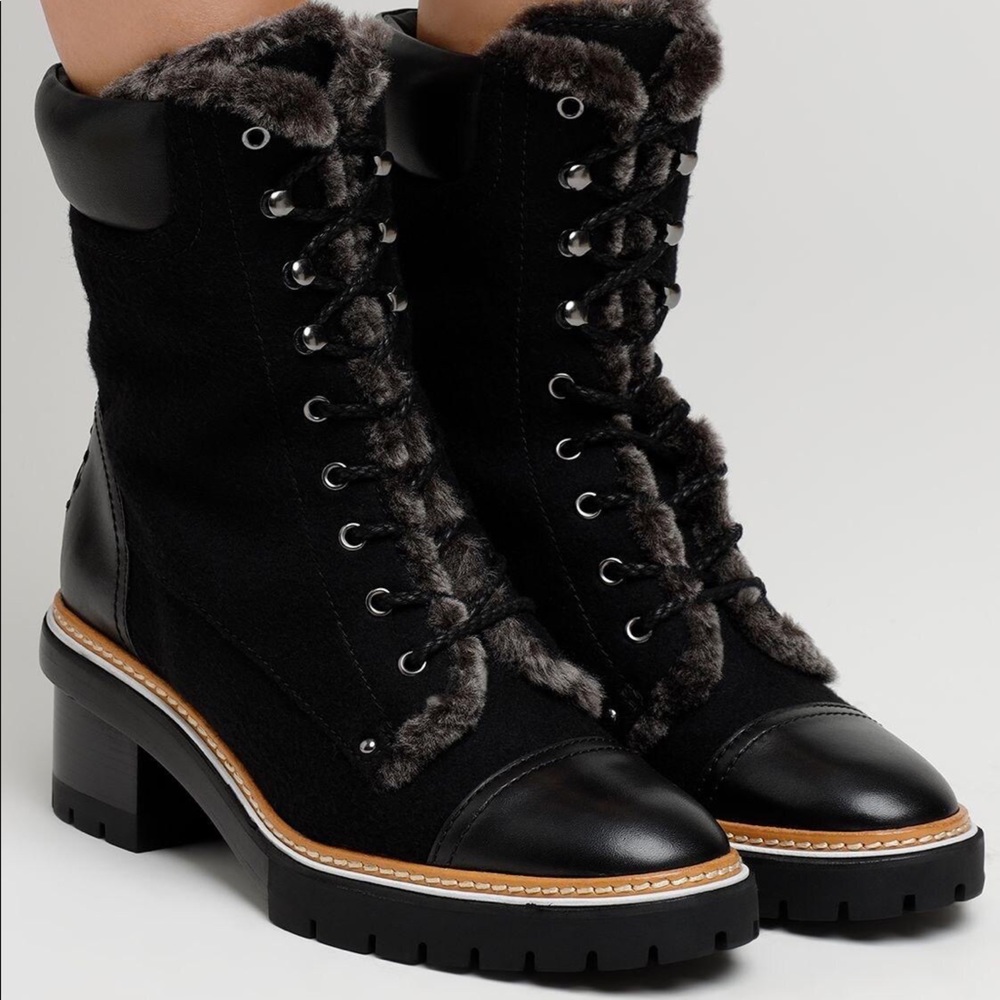 Tory Burch Miller Shearling Lug Sole Bootie,Size 8